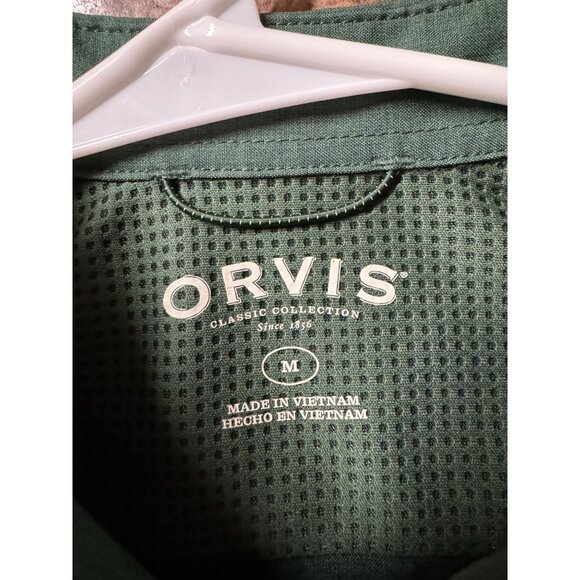 Orvis Mens Medium Short Sleeve Tech Shirt Hunter Green Leather Tab Pocket Vented - Picture 6 of 7